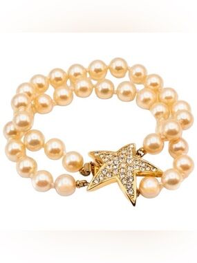 Vintage Joan Rivers Double Strand Simulated Pearl Bracelet With Golden Star